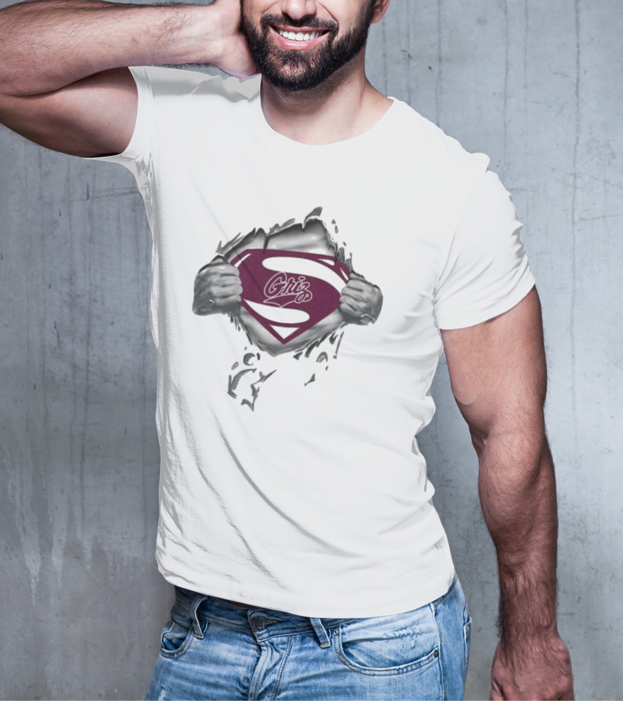 Montana Grizzlies Griz Superman Symbol Inside Ripped Chest T-Shirt