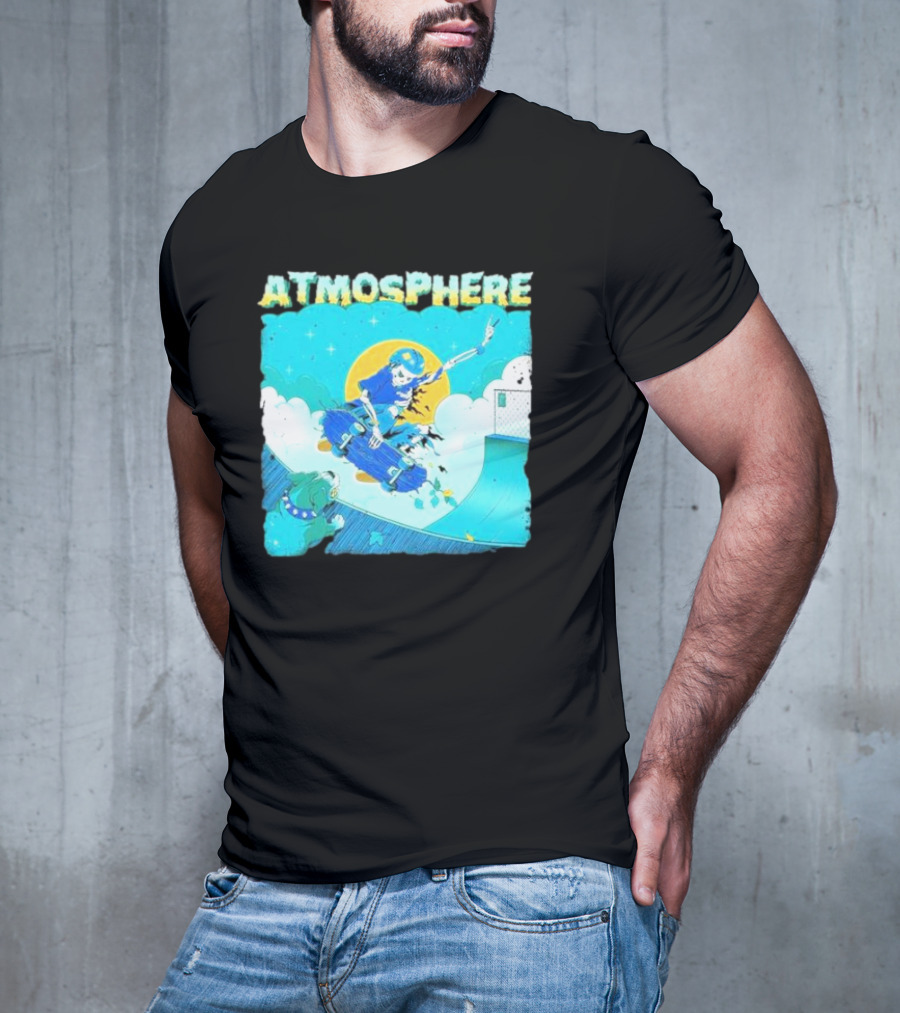 ATMOSPHERE Skateboarding Skeleton Dog Ramp Peace Sign T-Shirt