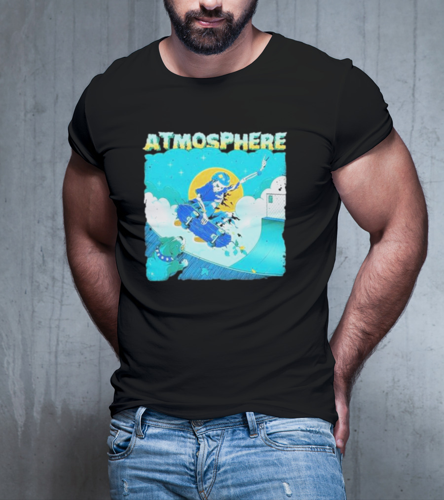 ATMOSPHERE Skateboarding Skeleton Dog Ramp Peace Sign T-Shirt