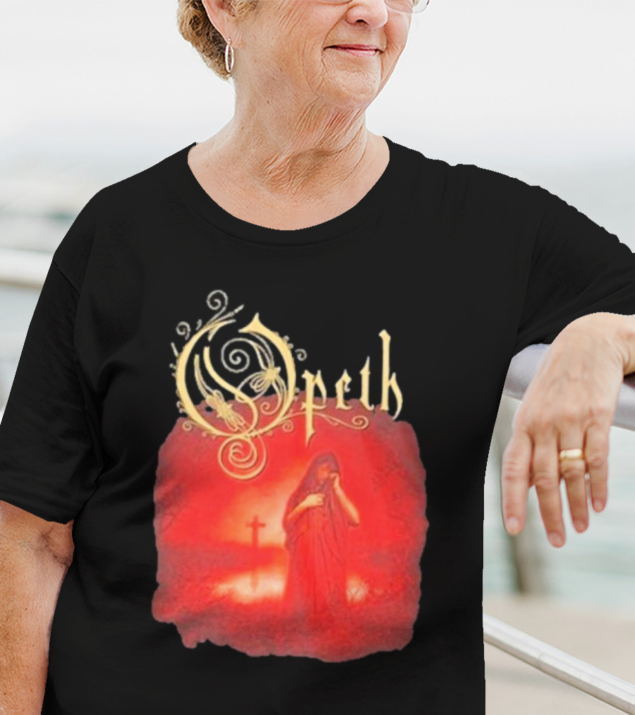 Opeth Still Life Gothic Red Cloaked Figure And Cross T-Shirt