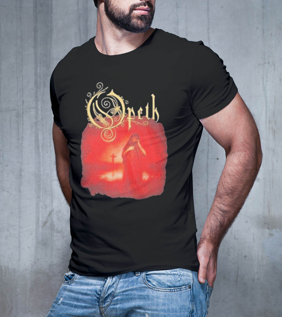 Opeth Still Life Gothic Red Cloaked Figure And Cross T-Shirt