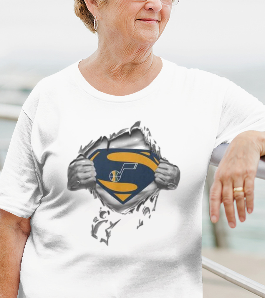 Utah Jazz Superman Logo Rip Open T-Shirt