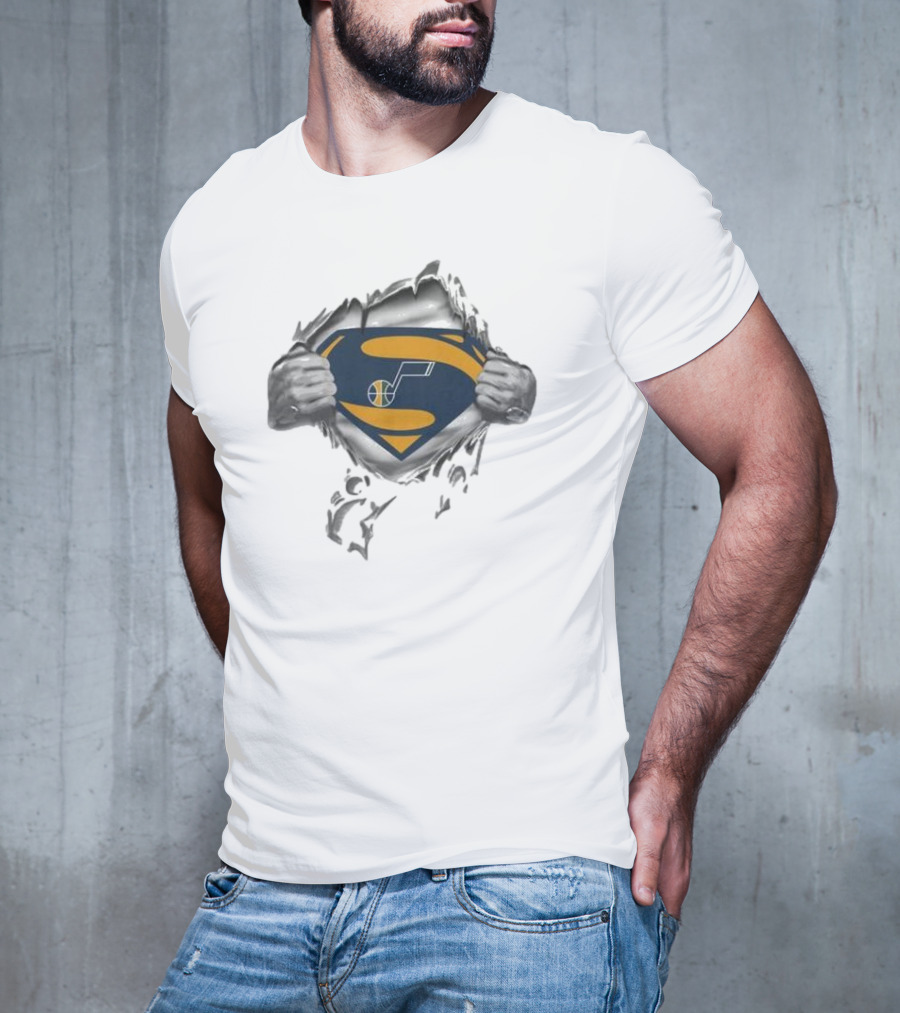 Utah Jazz Superman Logo Rip Open T-Shirt