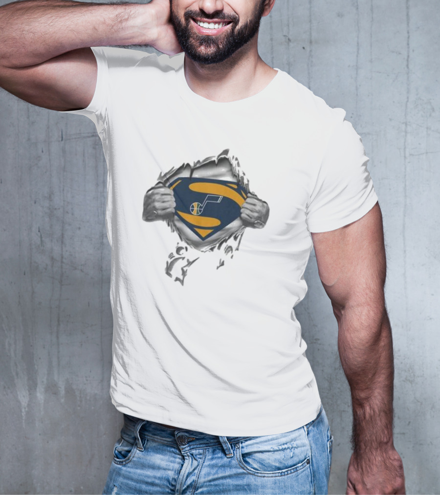 Utah Jazz Superman Logo Rip Open T-Shirt