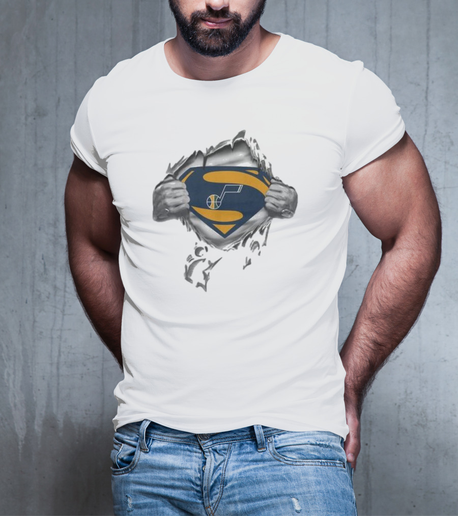Utah Jazz Superman Logo Rip Open T-Shirt
