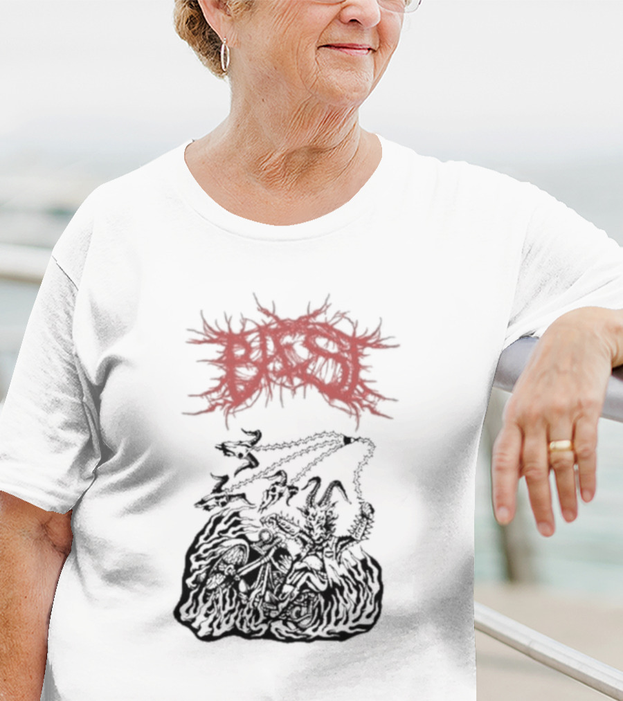 BAEST Biker Goat Rider Chains And Flames T-Shirt