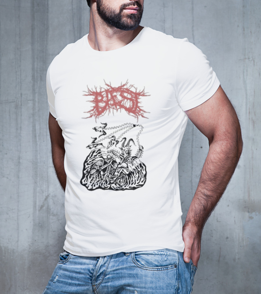 BAEST Biker Goat Rider Chains And Flames T-Shirt