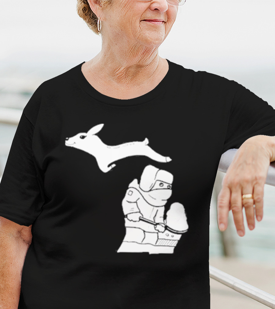 Michigan Winter Snow Shoveling And Leaping Deer T-Shirt