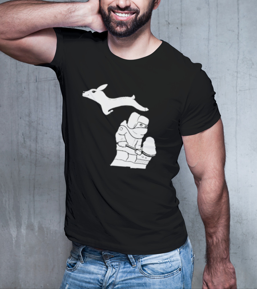 Michigan Winter Snow Shoveling And Leaping Deer T-Shirt