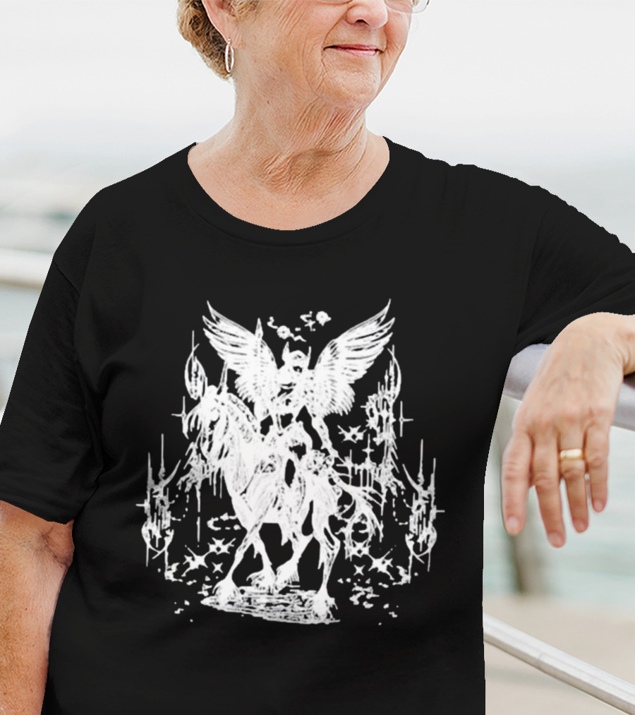 Valkyrae Vintage Dagger Angelic Horse Rider With Wings And Stars T-Shirt