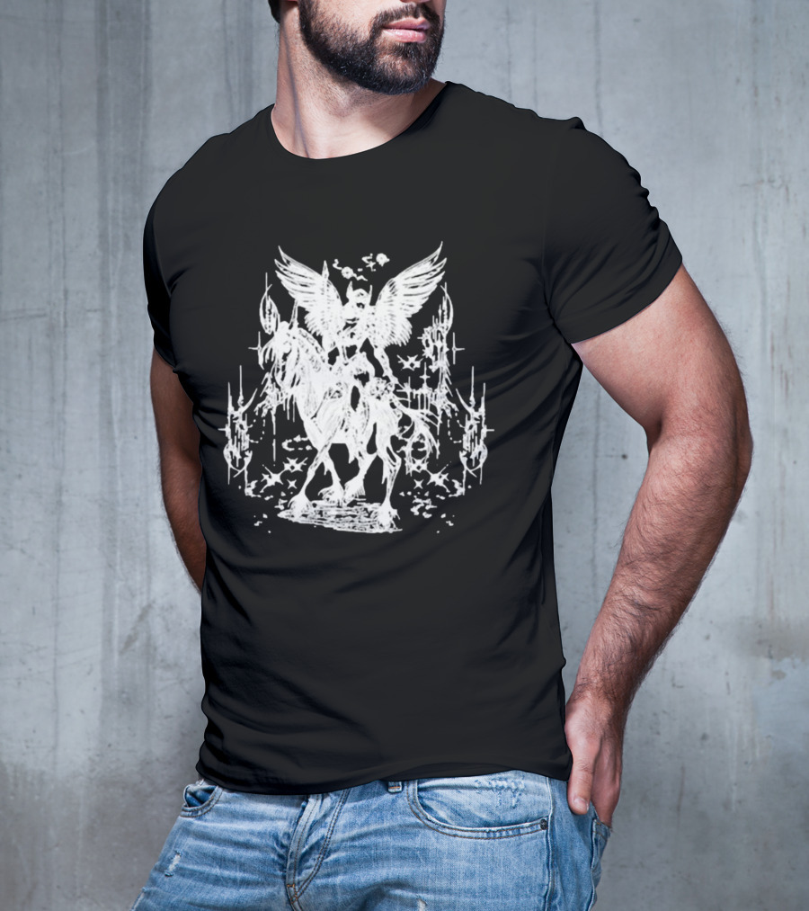 Valkyrae Vintage Dagger Angelic Horse Rider With Wings And Stars T-Shirt