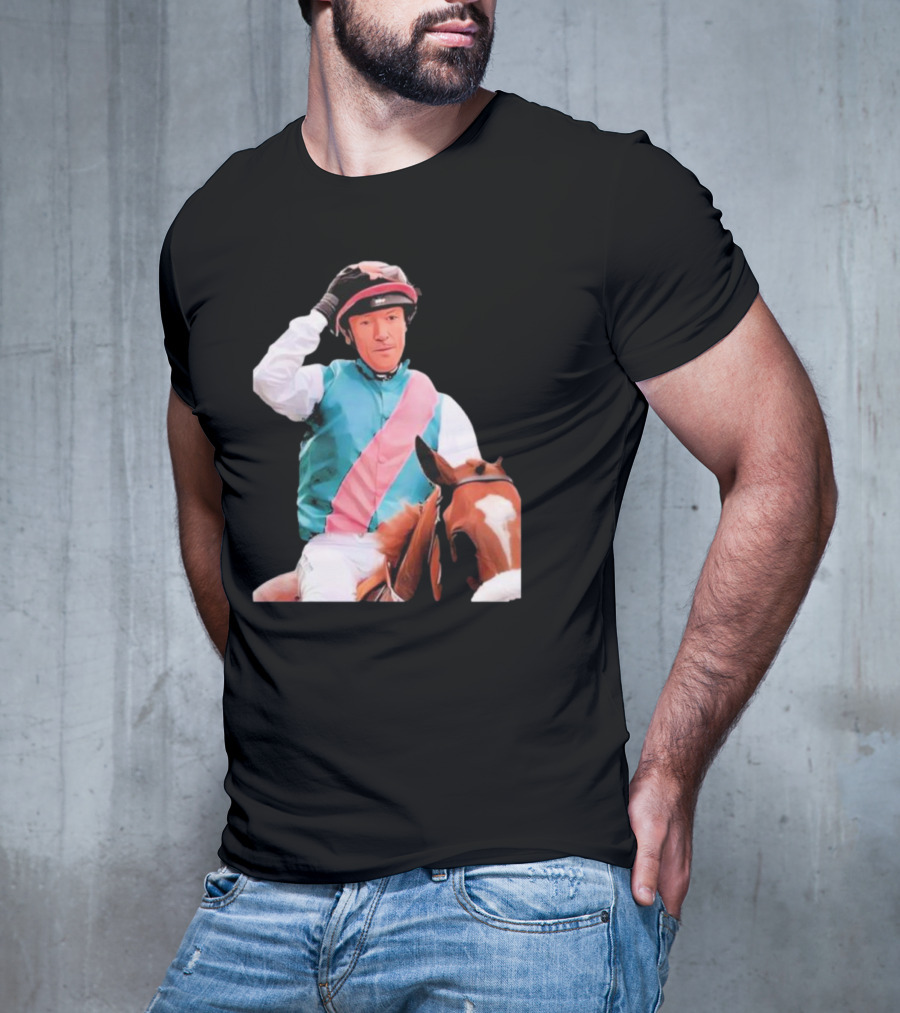 Frankie Dettori Cartoon Jockey Horse Racing Themed Image T-Shirt