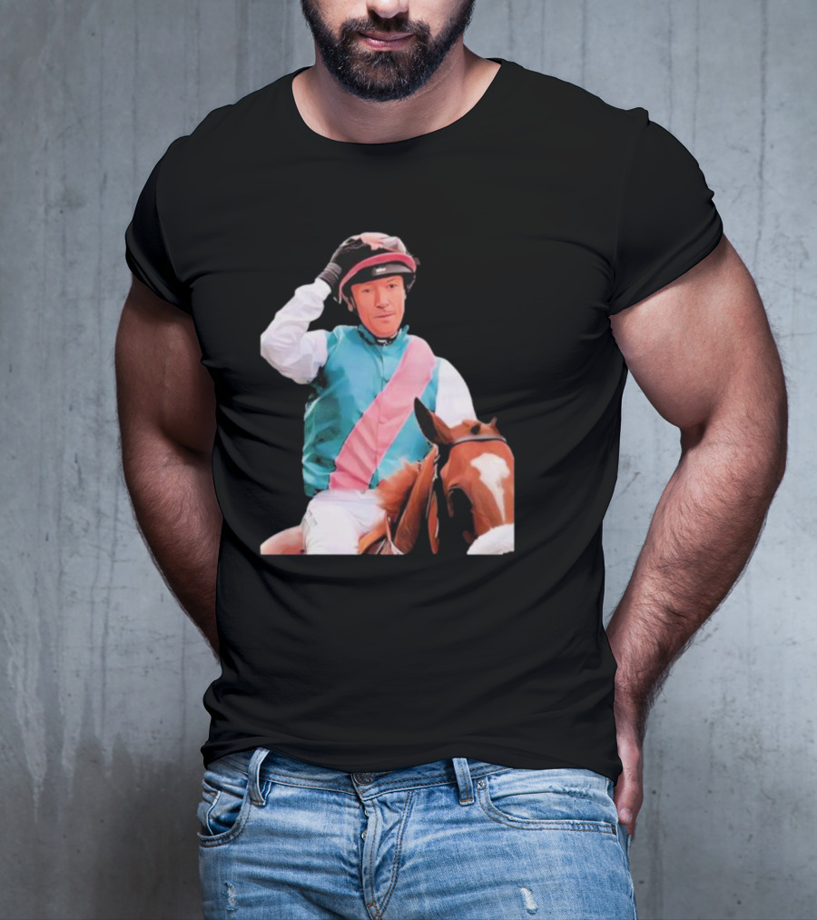 Frankie Dettori Cartoon Jockey Horse Racing Themed Image T-Shirt