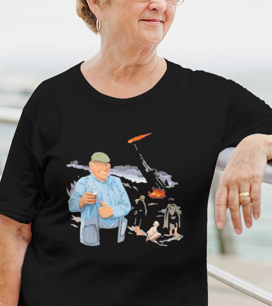 Dibnah Versus Sauron Gandalf, Hobbits, And Industrial Chimney In Middle-earth Scene T-Shirt