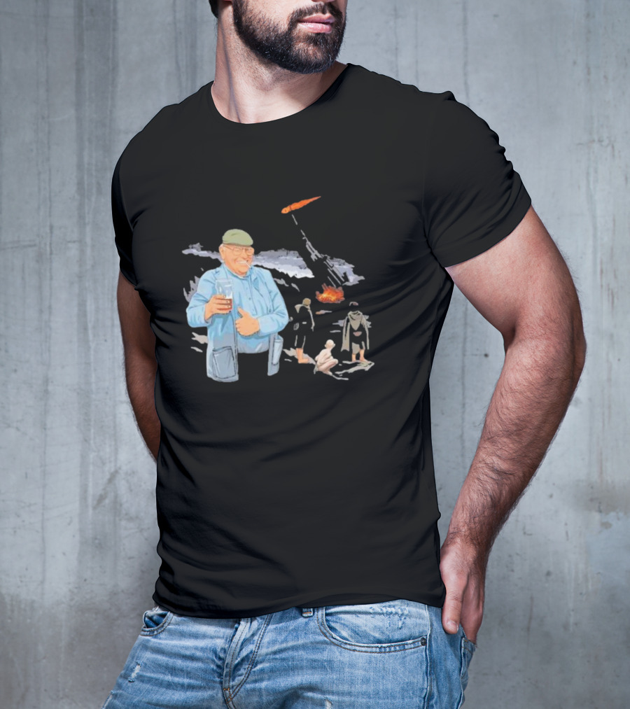 Dibnah Versus Sauron Gandalf, Hobbits, And Industrial Chimney In Middle-earth Scene T-Shirt
