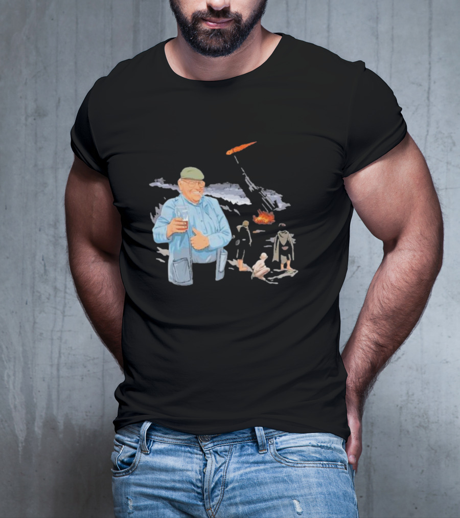 Dibnah Versus Sauron Gandalf, Hobbits, And Industrial Chimney In Middle-earth Scene T-Shirt