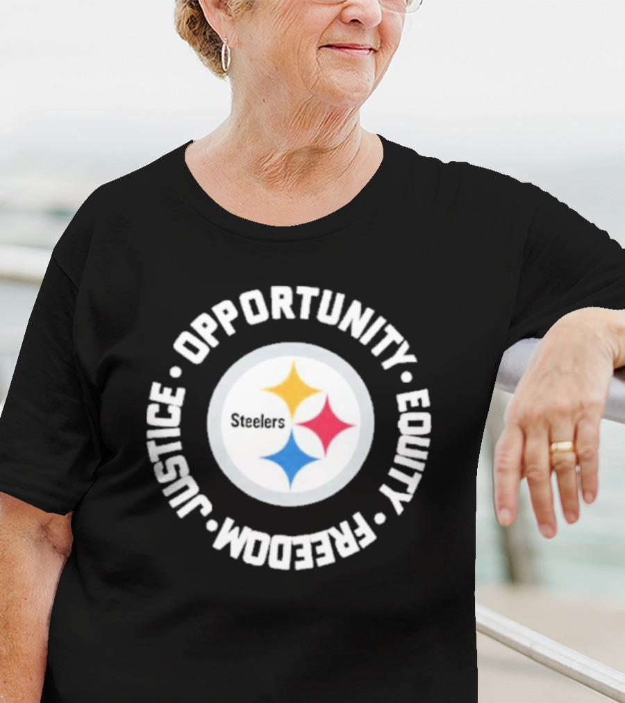 Pittsburgh Steelers Justice Opportunity Equity Freedom Circular Star T-Shirt