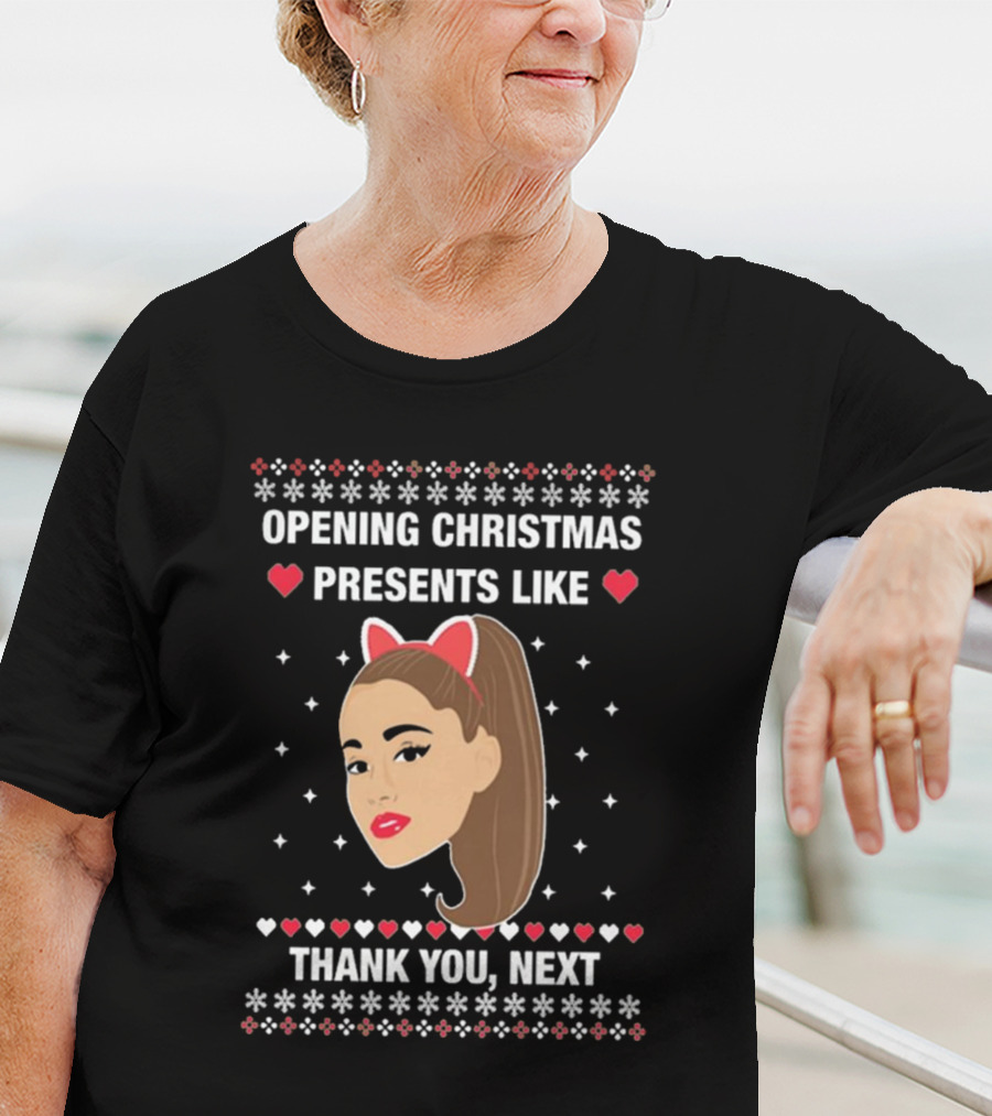 Opening Christmas Presents Like Thank You Next Ariana Grande Cat Ears T-Shirt