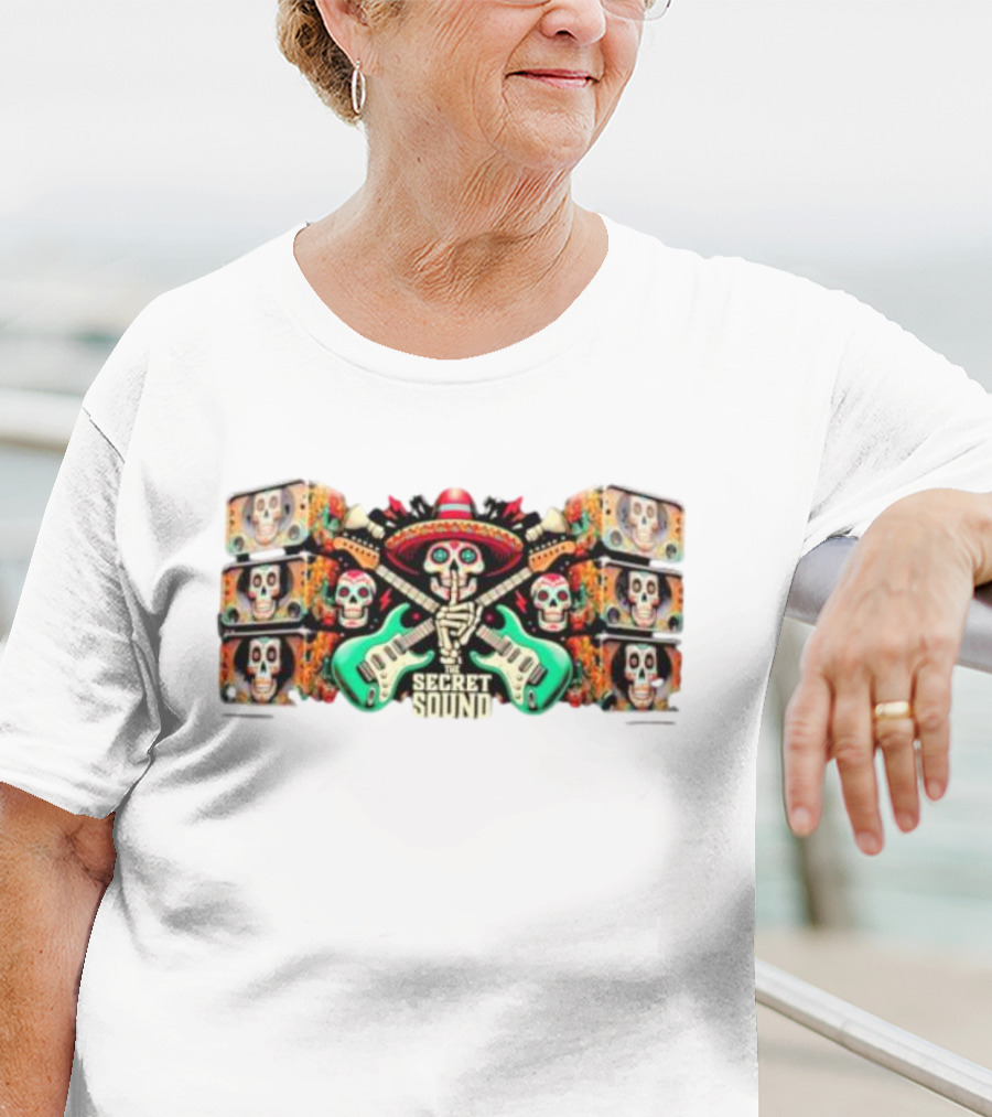 Secret Sound Skull Sombrero Guitars And Speakers T-Shirt