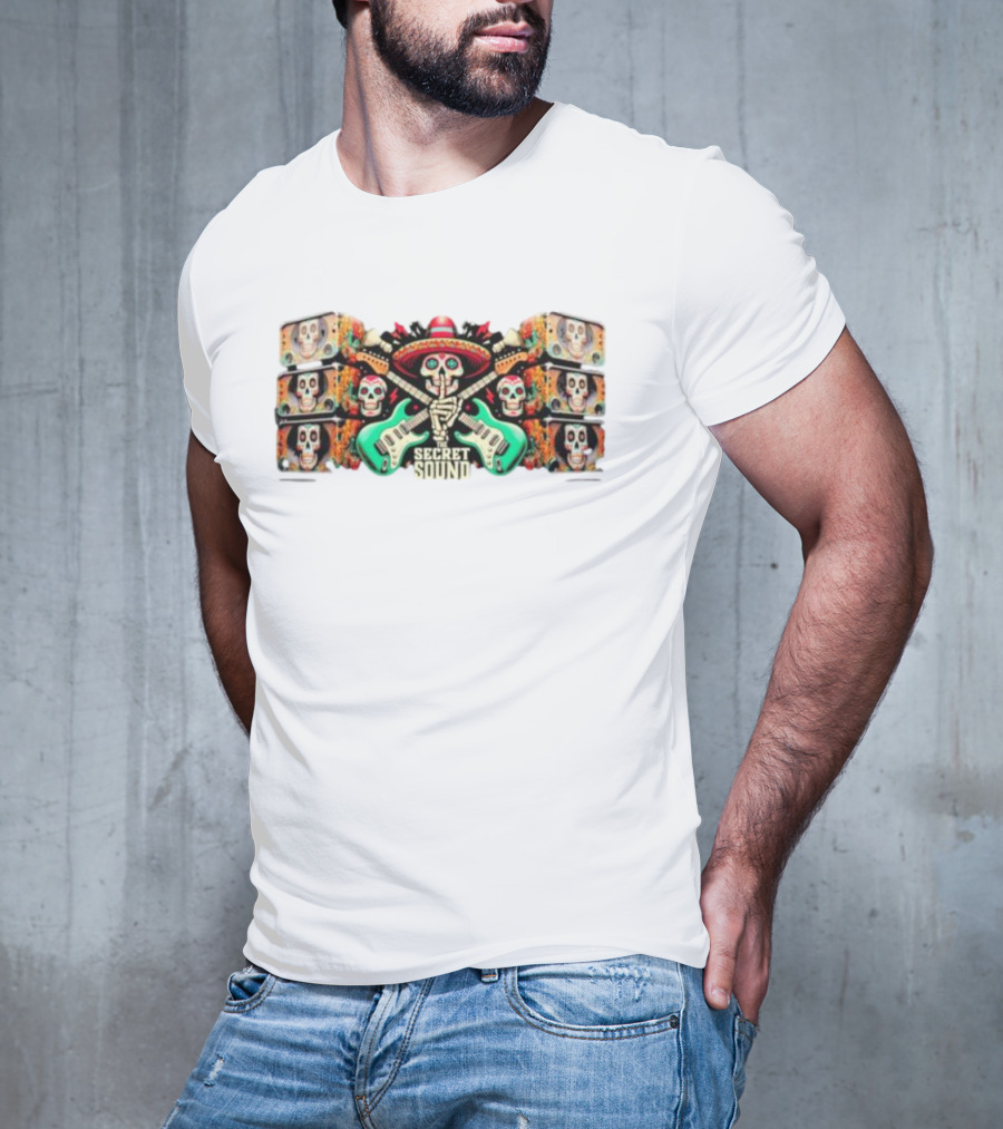 Secret Sound Skull Sombrero Guitars And Speakers T-Shirt