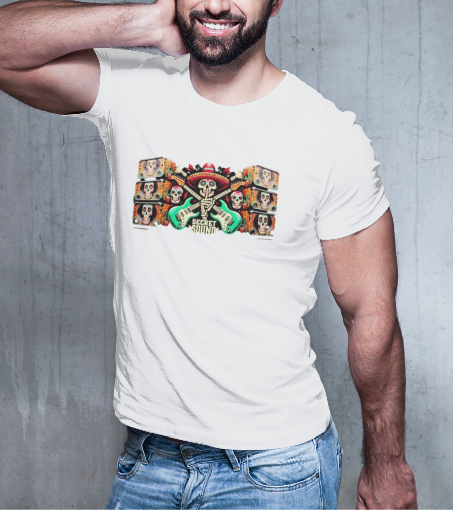 Secret Sound Skull Sombrero Guitars And Speakers T-Shirt