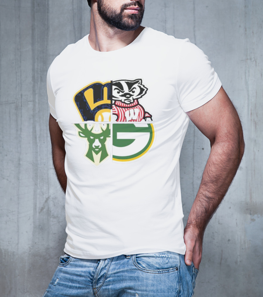 Milwaukee Brewers Packers Badgers Bucks Wisconsin Sports Quad T-Shirt