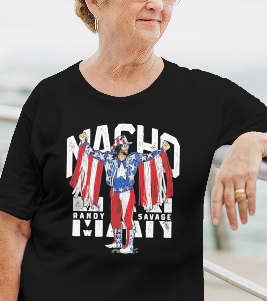 Macho Man Randy Savage Stars And Stripes 500 Level Patriotic Pose T-Shirt