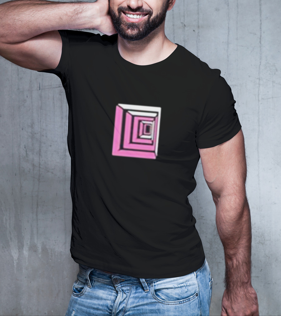 Shoplucid Pink Geometric Square Optical Illusion T-Shirt