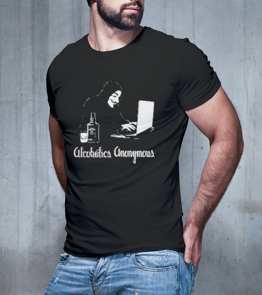 Alcoholics Anonymous Guy Fawkes Mask Hacker With Laptop T-Shirt