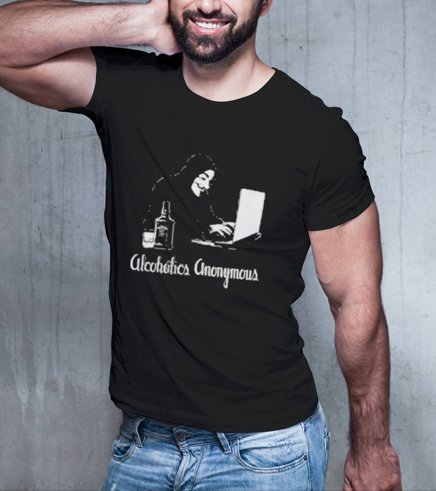 Alcoholics Anonymous Guy Fawkes Mask Hacker With Laptop T-Shirt