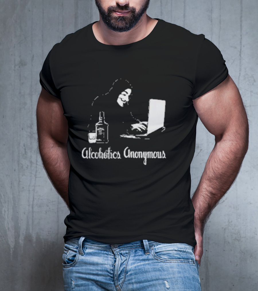 Alcoholics Anonymous Guy Fawkes Mask Hacker With Laptop T-Shirt
