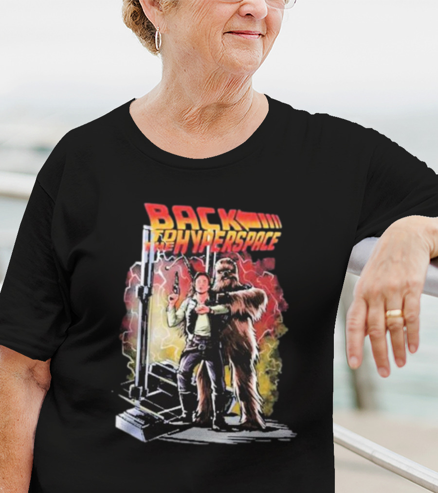 BACK TO THE HYPERSPACE Han Solo Chewbacca Crossover Retro Sci-Fi Adventure T-Shirt