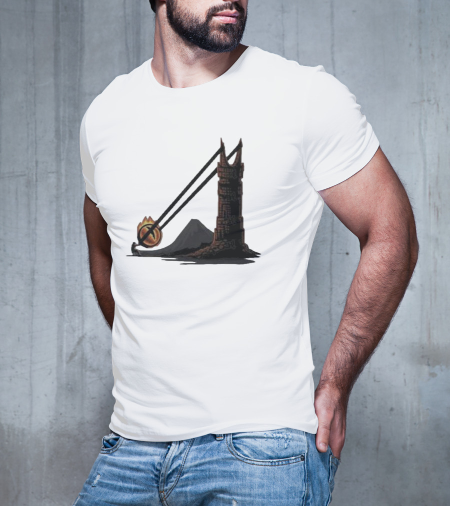 Dark Slingshot Eye Tower With Mountain In Background T-Shirt