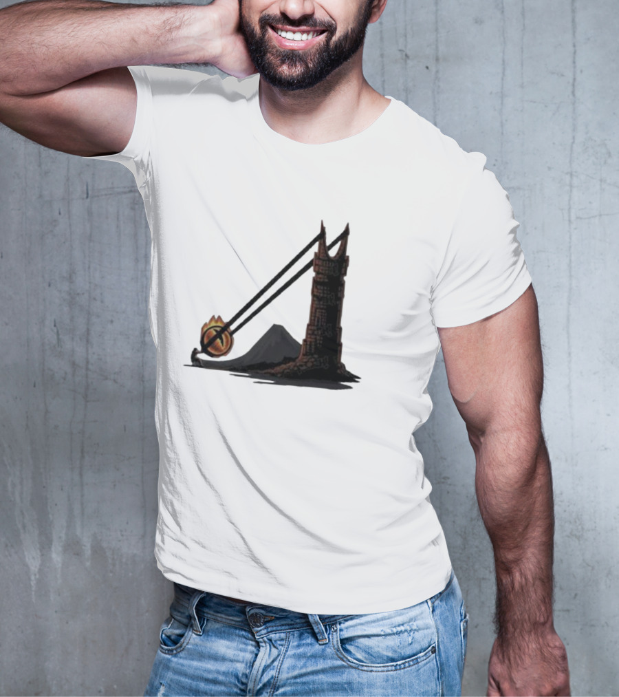 Dark Slingshot Eye Tower With Mountain In Background T-Shirt