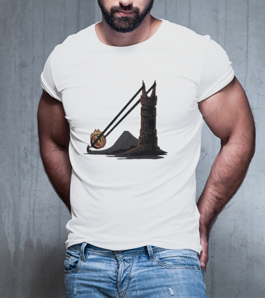 Dark Slingshot Eye Tower With Mountain In Background T-Shirt