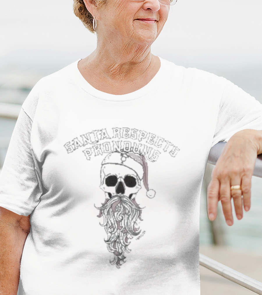 Santa Respects Pronouns Skull With Colorful Beard And Hat T-Shirt