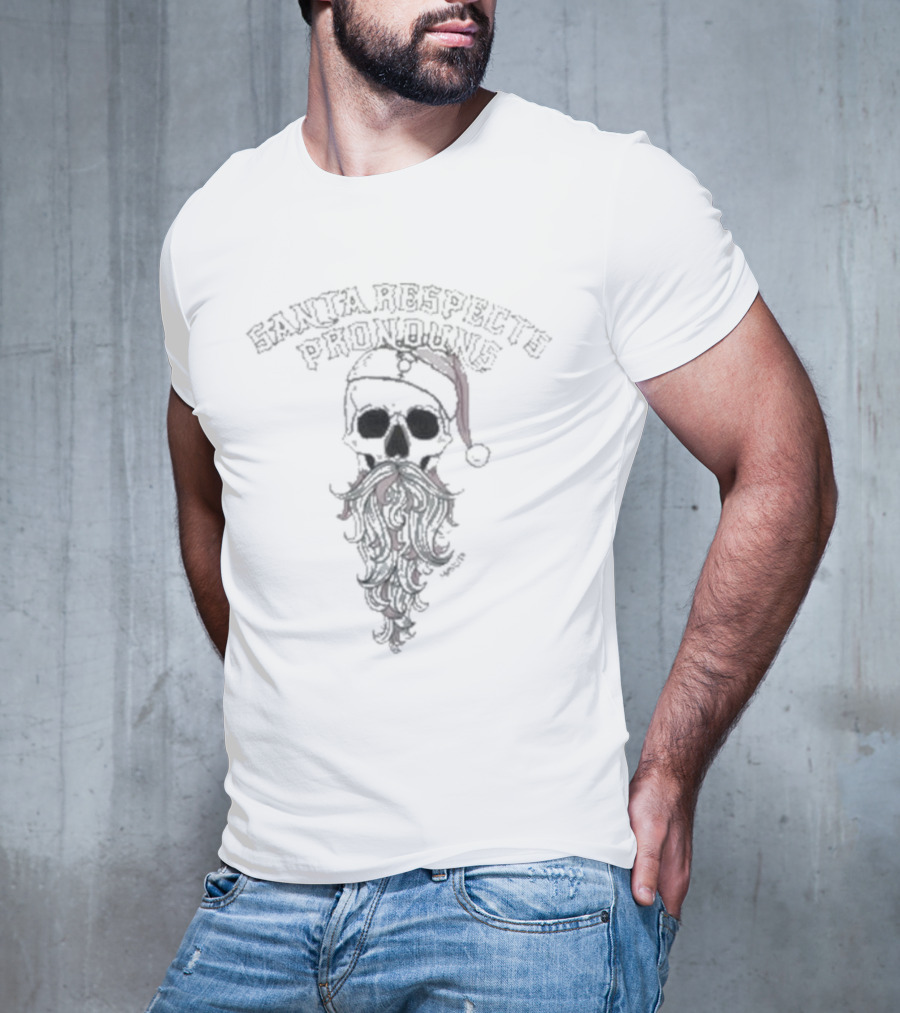 Santa Respects Pronouns Skull With Colorful Beard And Hat T-Shirt