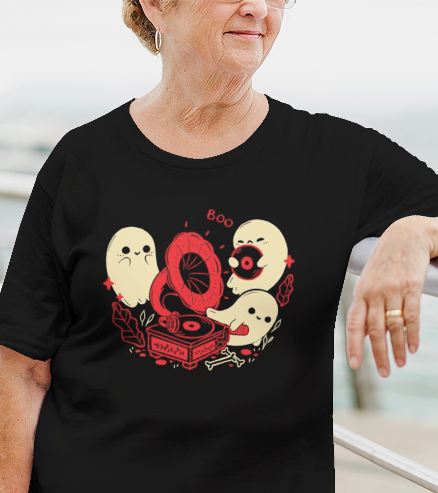 Boo Cute Gramophone Record Spooky Ghosts T-Shirt