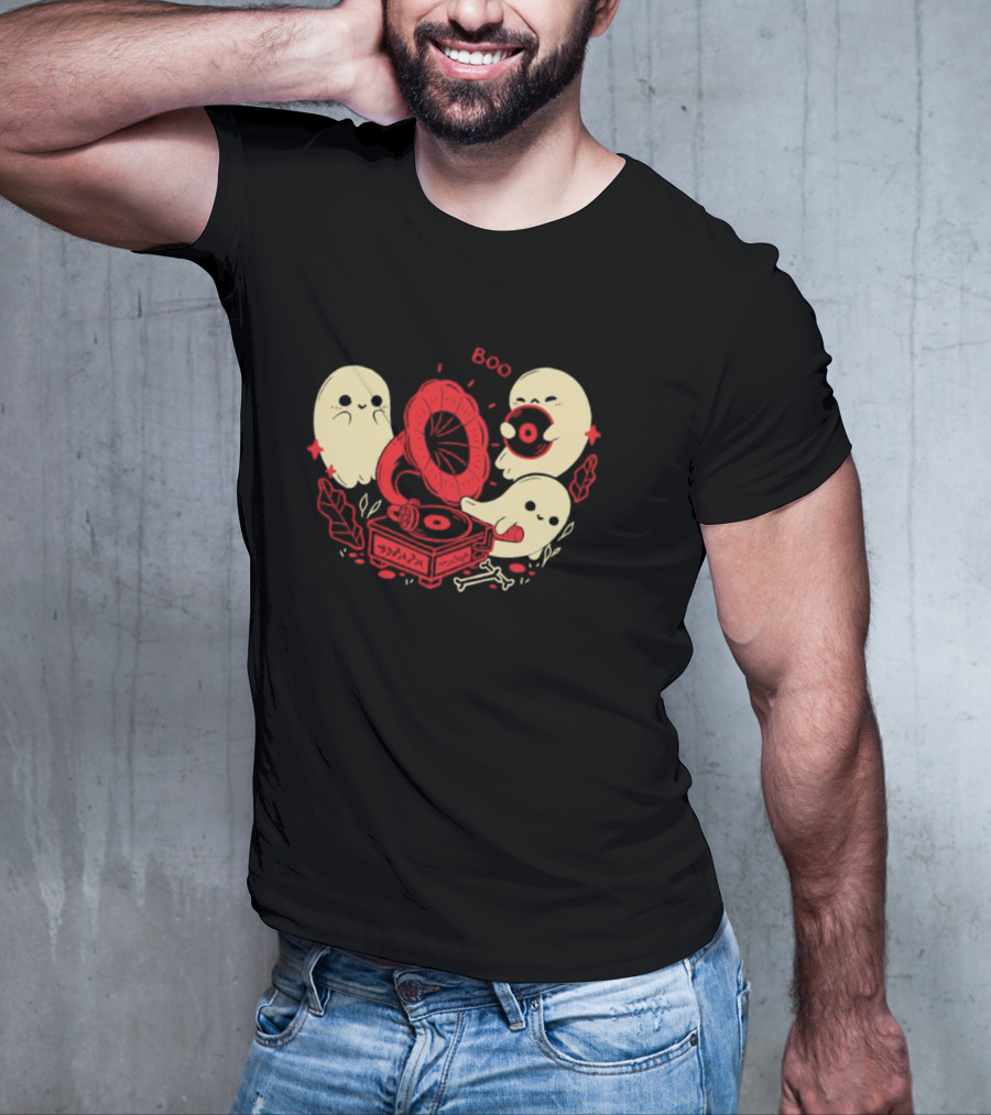 Boo Cute Gramophone Record Spooky Ghosts T-Shirt