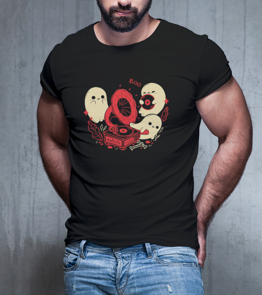 Boo Cute Gramophone Record Spooky Ghosts T-Shirt