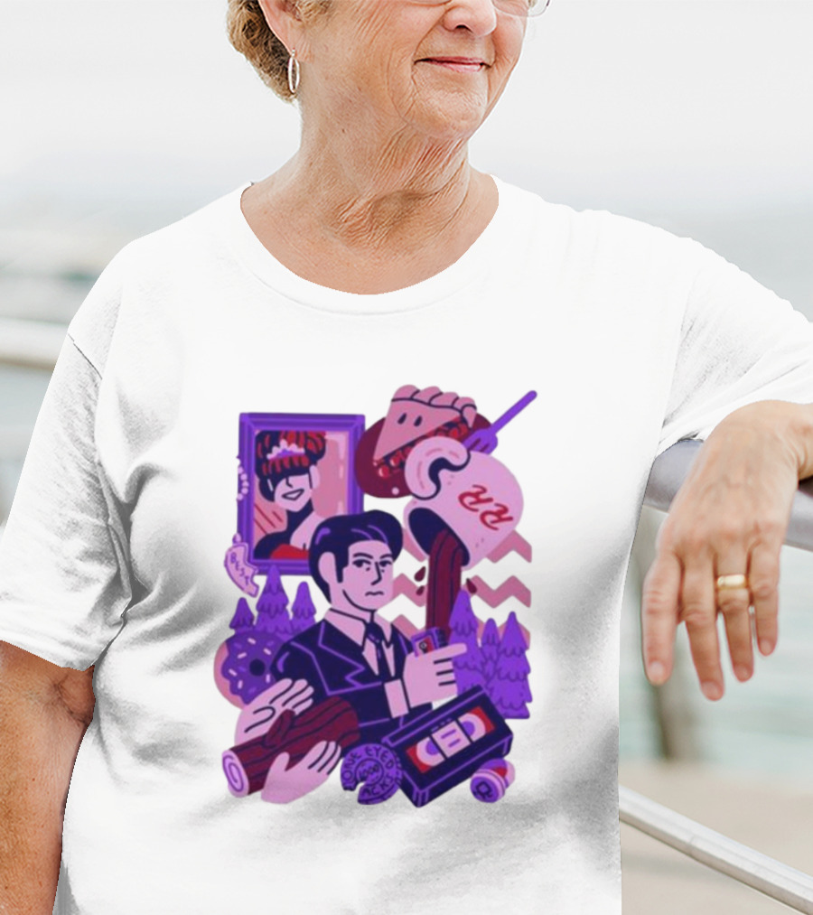 Theyetee Meanwhile Twin Peaks Agent Cooper Coffee Donuts Log VCR T-Shirt