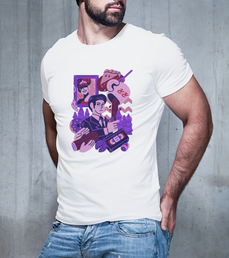 Theyetee Meanwhile Twin Peaks Agent Cooper Coffee Donuts Log VCR T-Shirt
