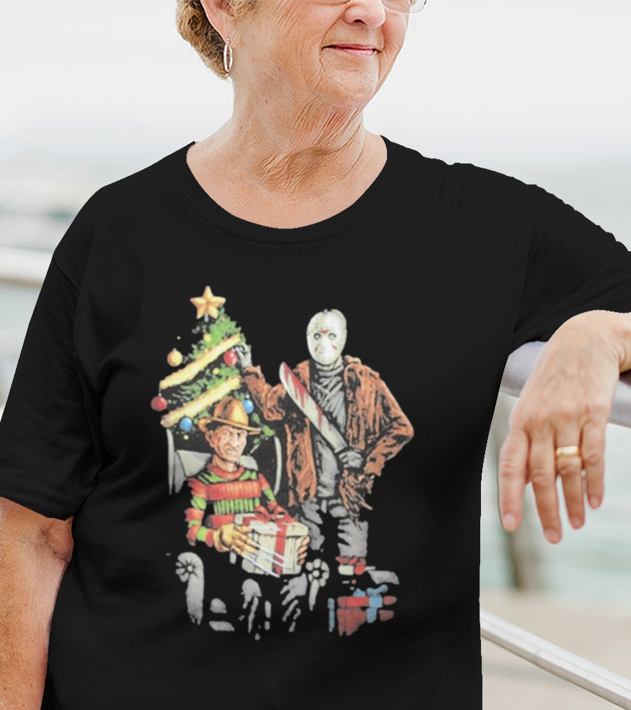 Jason Voorhees Freddy Krueger Christmas Horror Icons Holiday Scene T-Shirt