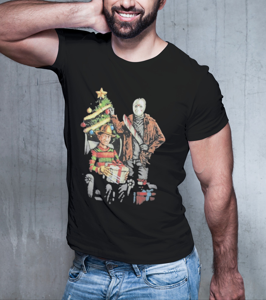 Jason Voorhees Freddy Krueger Christmas Horror Icons Holiday Scene T-Shirt