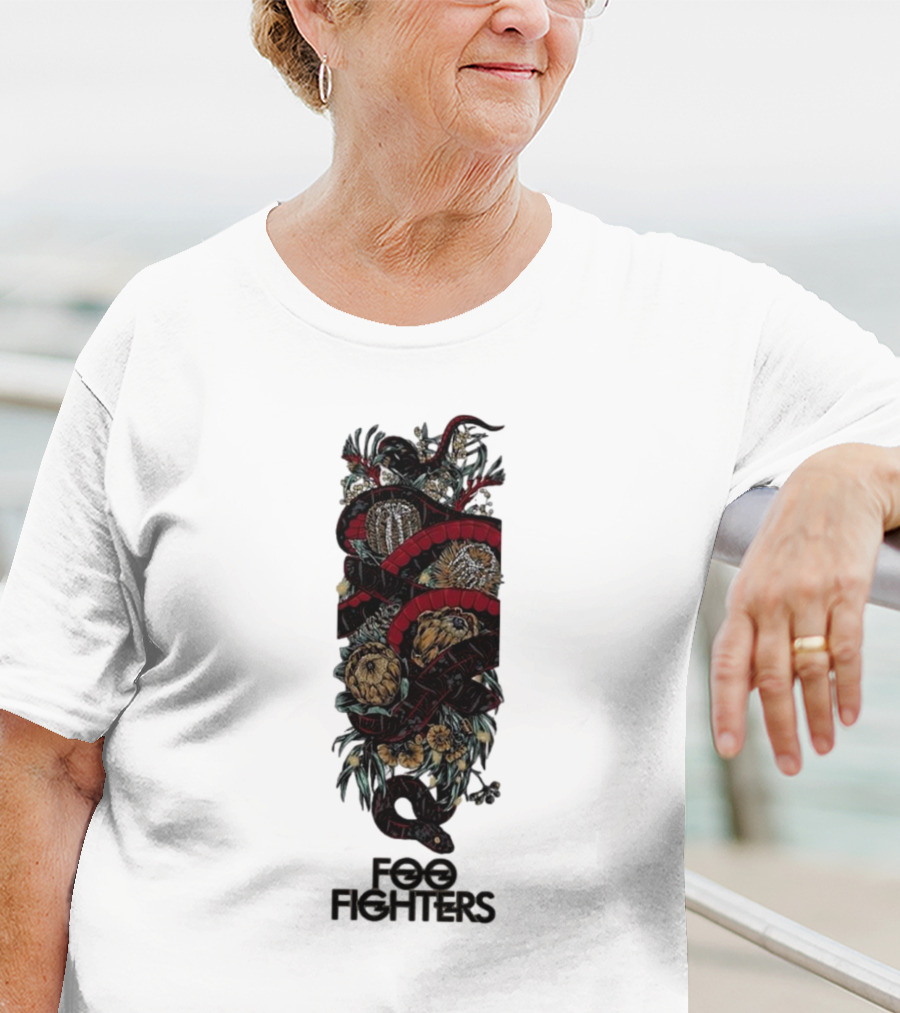 Foo Fighters Floral And Snake Imagery Dark T-Shirt