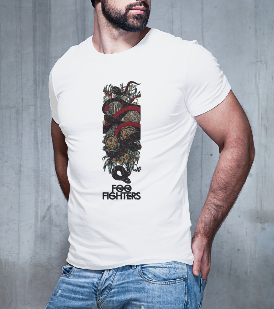 Foo Fighters Floral And Snake Imagery Dark T-Shirt