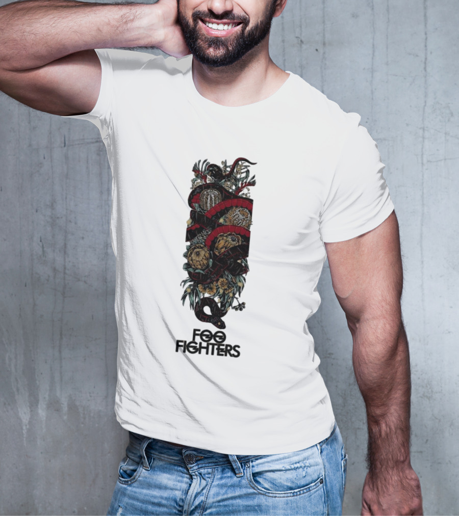 Foo Fighters Floral And Snake Imagery Dark T-Shirt