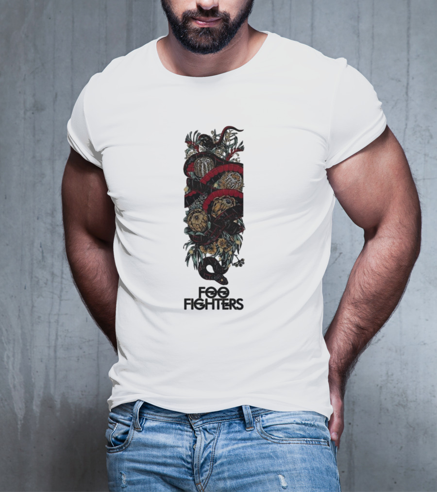 Foo Fighters Floral And Snake Imagery Dark T-Shirt