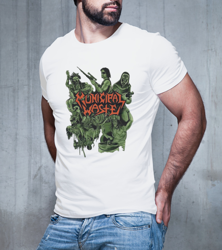 Municipal Waste Zombie Collage With Gas Masks And Weapons T-Shirt