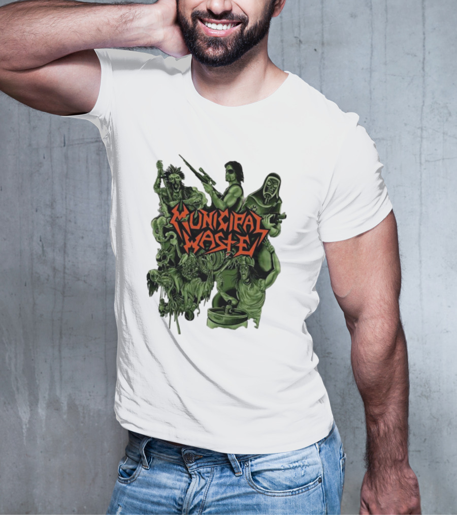Municipal Waste Zombie Collage With Gas Masks And Weapons T-Shirt